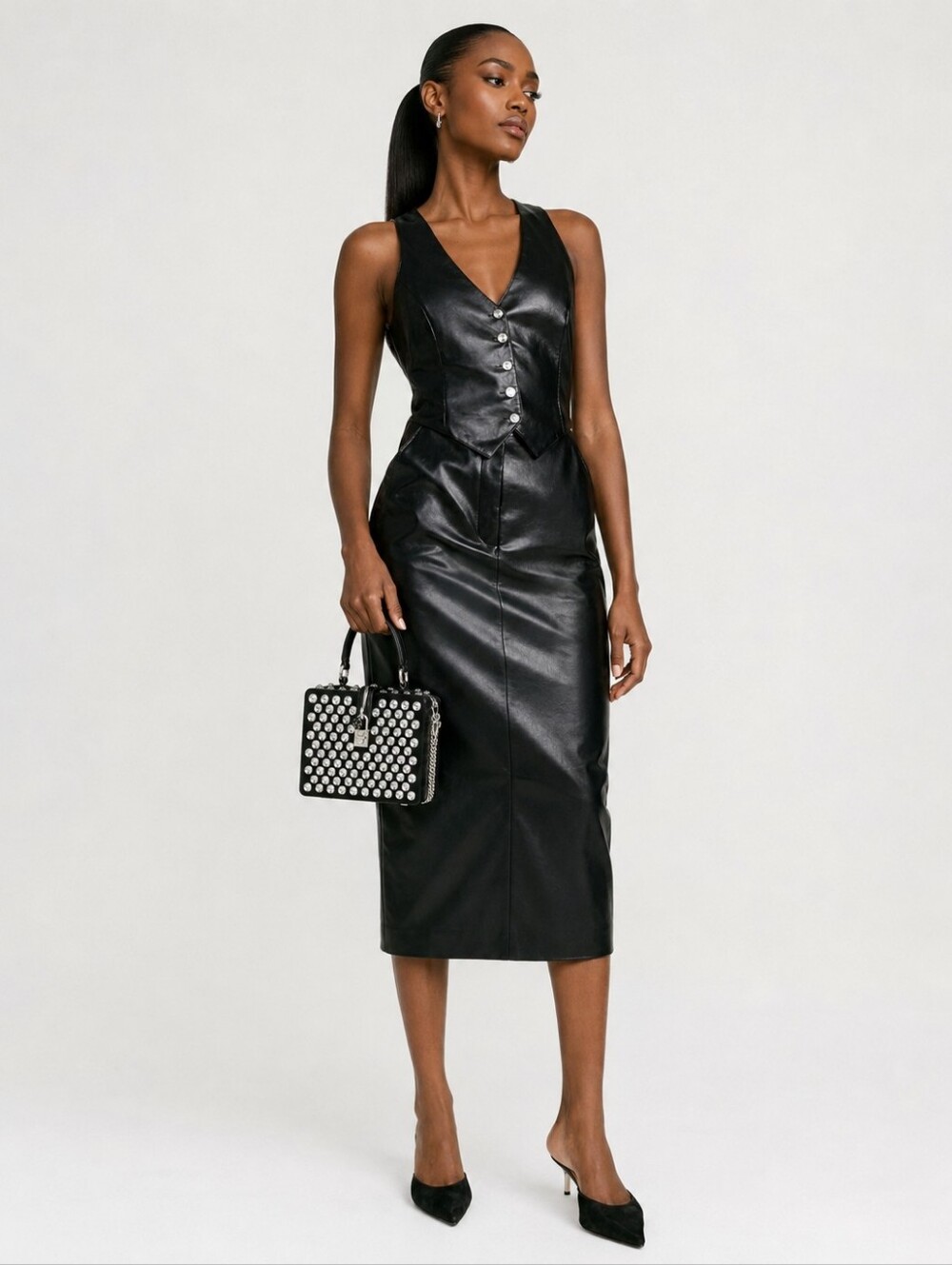 Amanda Uprichard Ethan Faux Leather Dress,Size M,Black